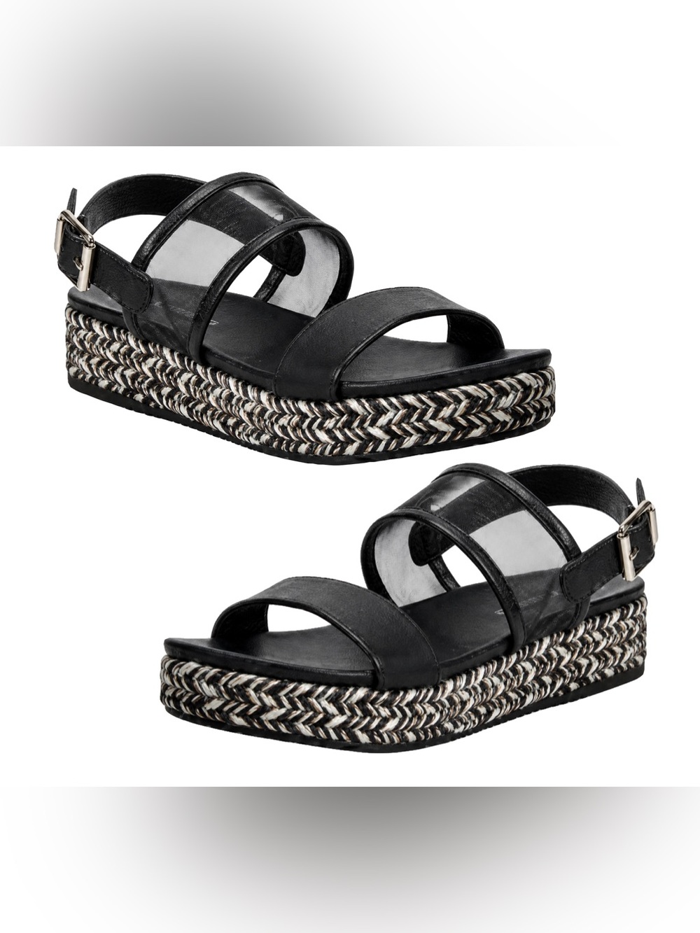 LC Lauren Conrad Black Platform Sandals with Braided Trim - Picture 2 of 14